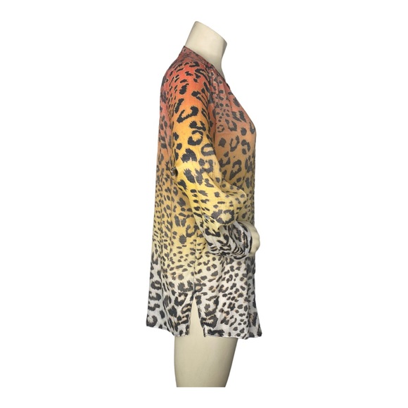 MULTIPLES Multicolor Ombre Leopard Animal Print Tie Front Linen Button Down Top - Picture 6 of 16